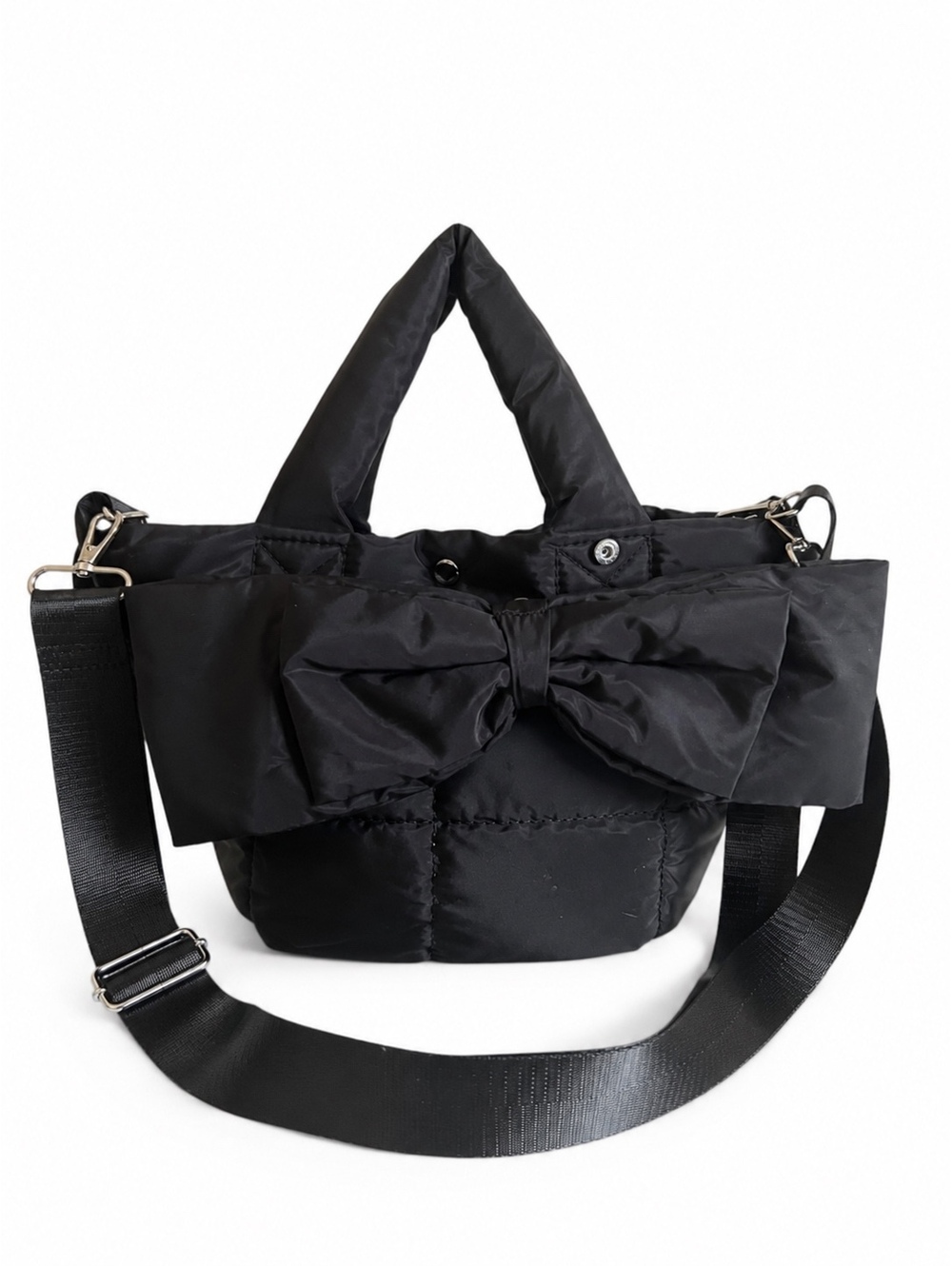 Bindya New York Black Nylon Bow Tote Crossbody Shoulder Bag